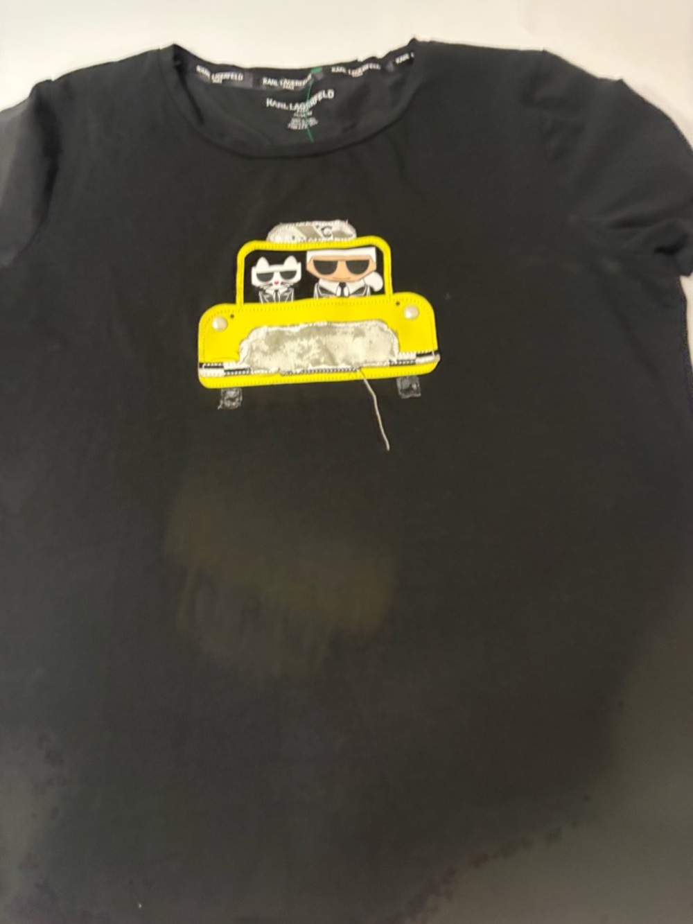 Karl Lagerfeld Black Logo Tee with Contrast Green Tag